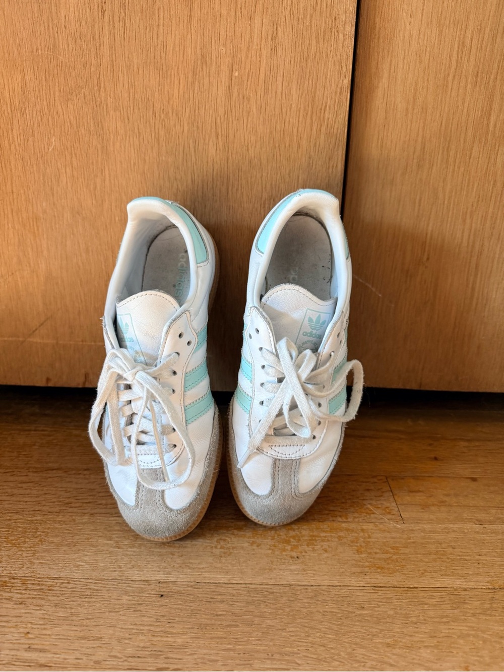 adidas sambas Women's White Sneakers with Light Blue Stripes